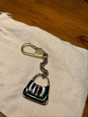 GUCCI VTG Enamel Jackie Purse Keychain Bag Charm in Dark Green and Gold tone